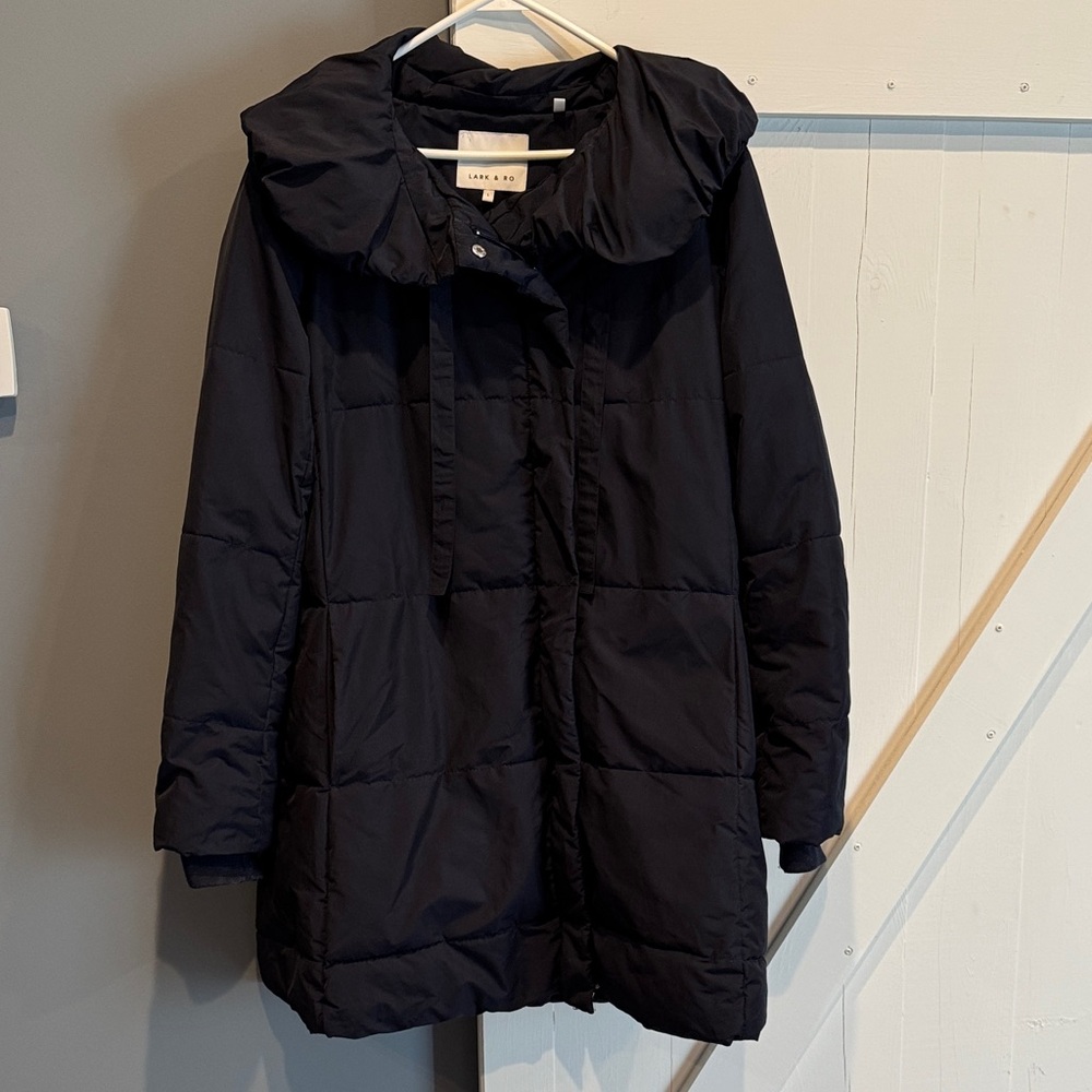 Lark & Ro Black Women's Puffer Coat, Size Large